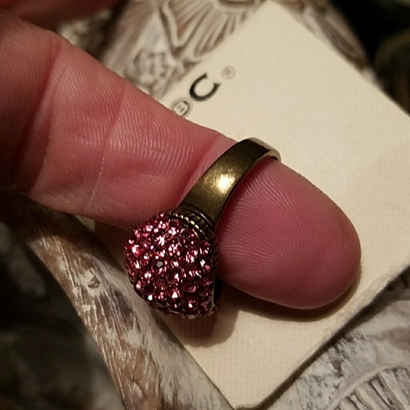 NWT C & C California Macys silver tone Dome cocktail ring pink stones sz 9 - Picture 2 of 4